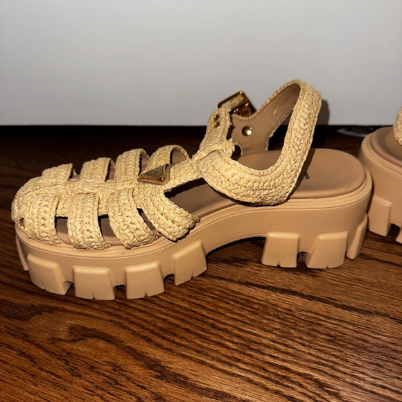 PRADA Monolith Crochet Cage Sandals Beige Khaki- 39 - Picture 7 of 14